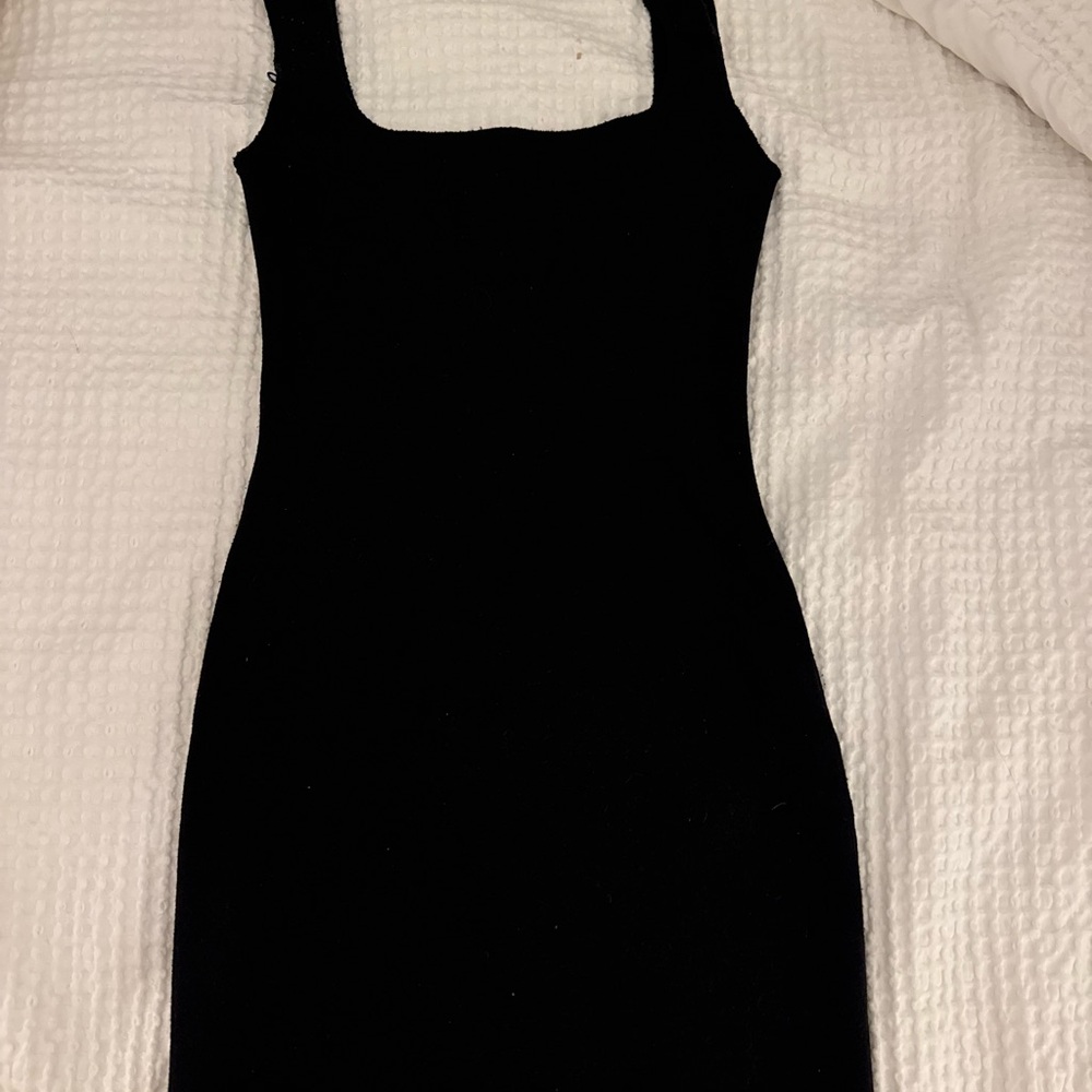 Zara Black Square-Neck Midi Dress